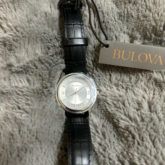 Bulova Women's Watch 96T58 Silver Round Dial With Black Leather Band - Picture 9 of 9